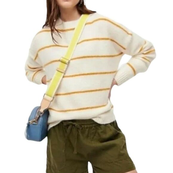 J. Crew  Women's Crewneck Alpaca Cream Mustard Yellow Striped‎ Sweater XXL - Picture 3 of 6